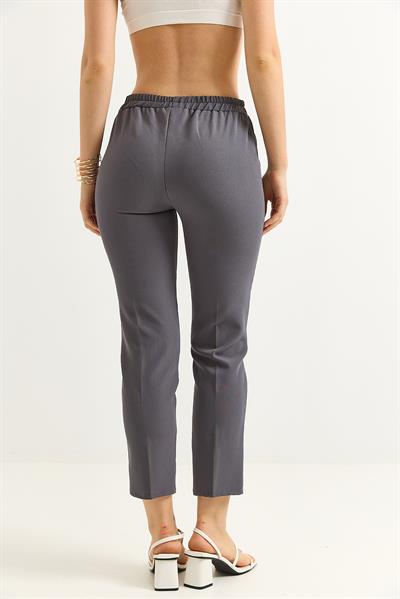 Beli Lastikli Kısa Paça Double Krep Pantolon Gri