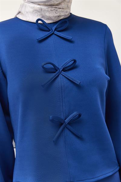 Önü Fiyonklu Etekli Scuba İkili Takım Lacivert