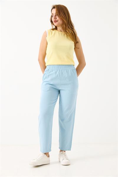 Kadın Kanvas Cepli Mom Pantolon Açık Mavi