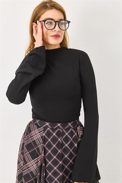 Kadın Siyah İspanyol Kol Omuzları Büzgülü Bluz