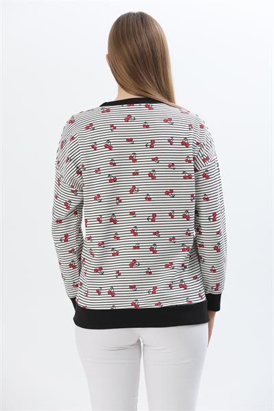 Çiçek Desen İki İplik Sweatshirt Beyaz
