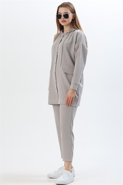 Çıt Çıt Kapamalı Kapüşonlu İkili Takım Gri