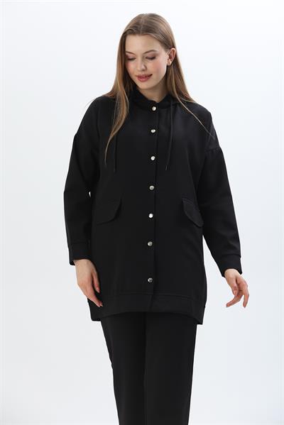 Çıt Çıt Kapamalı Kapüşonlu İkili Takım Siyah