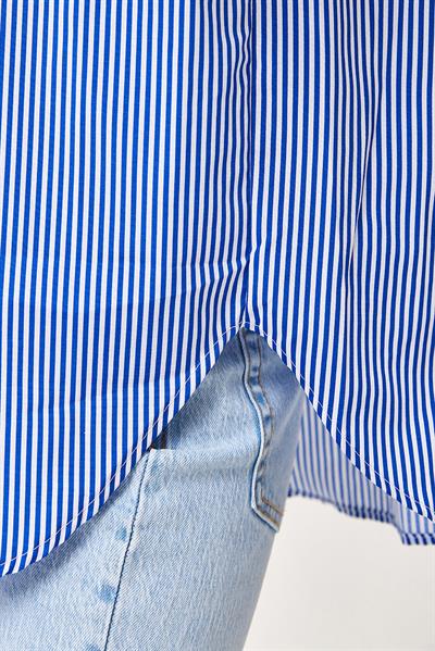 Çizgili Oversize Basic Gömlek Mavi