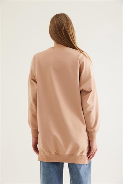 Deri Garnilli Taşlı İki İp Tunik Vizon