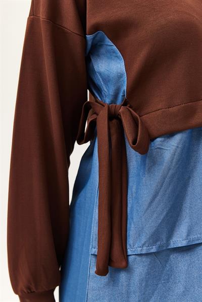 Kot Garnili Bağlamalı İkili Takım Kahverengi