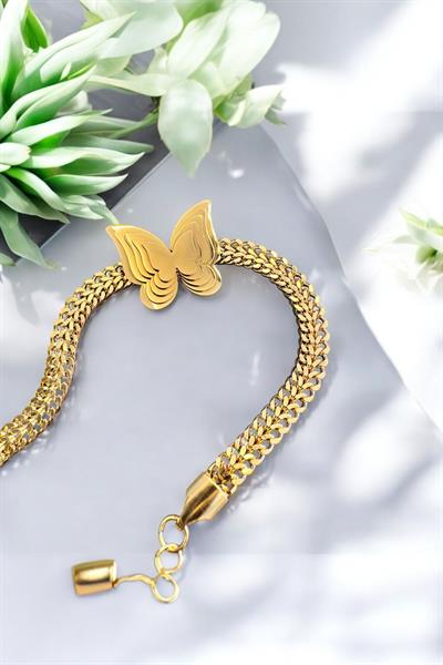 Kelebek Detaylı Çelik Bileklik Gold
