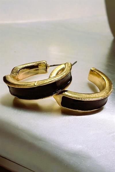 Siyah Altın Kaplama Halka Küpe Gold