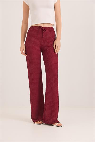 Bubble Örme Kumaş Rahat Kalıp Pantolon Bordo