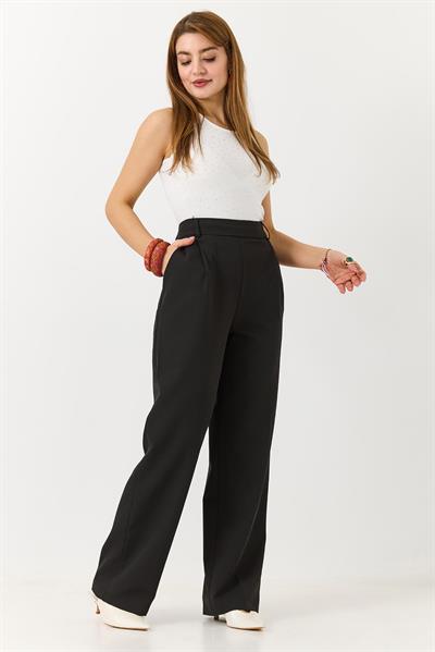 Kadın Rahat Kesim Yüksek Bel Pantolon Siyah