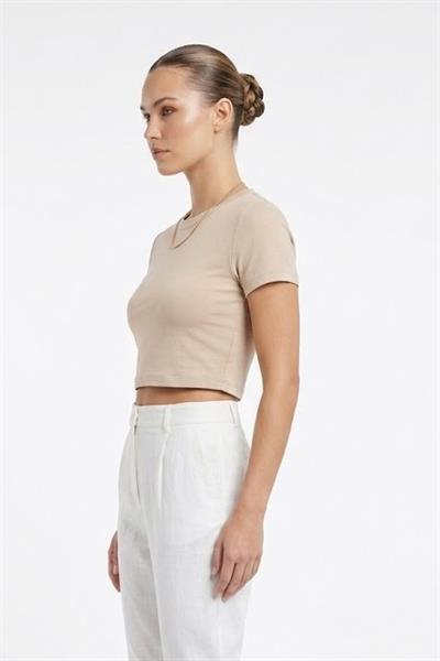 Kadın Bisiklet Yaka Düz Crop Bluz Krem