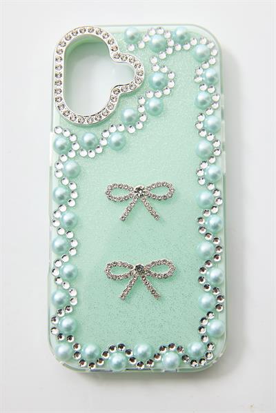 İphone 17 Uyumlu Taş Detaylı Telefon Kılıfı Yeşil