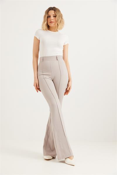 Yüksel Bel Çımalı  İspanyol Paça Pantolon Gri