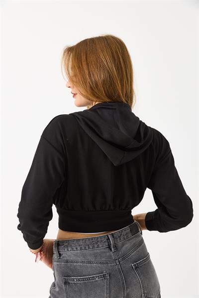 Kapişonlu Fermuarlı Modal Sweat Hırka Siyah