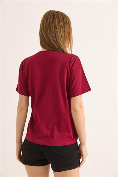 Bisiklet Yaka Kısa Kollu Fit Tshirt Bordo