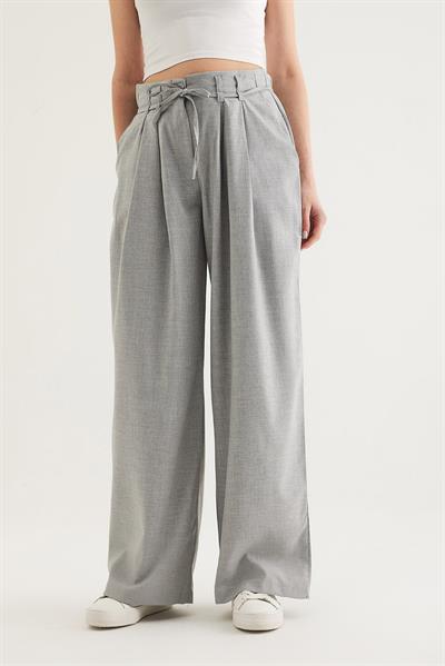 Kendinden Kemerli Cepli Bol Pantolon Gri