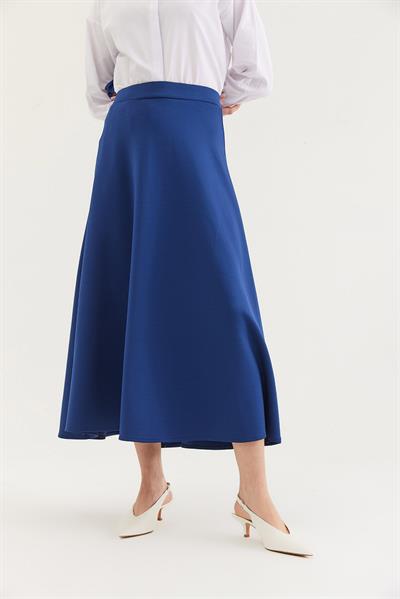 Beli Lastikli Kadın Kloş Etek Mavi
