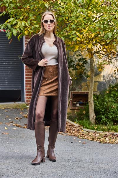 Yumuşak Modern Çıtçıtlı Kaban Kahverengi