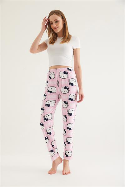  Beli Lastikli Kadın Pijama Altı Pembe