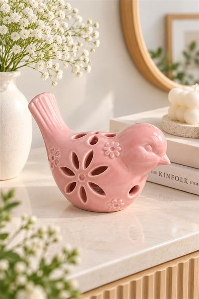 Dekoratif Seramik Kuş Biblo Pembe