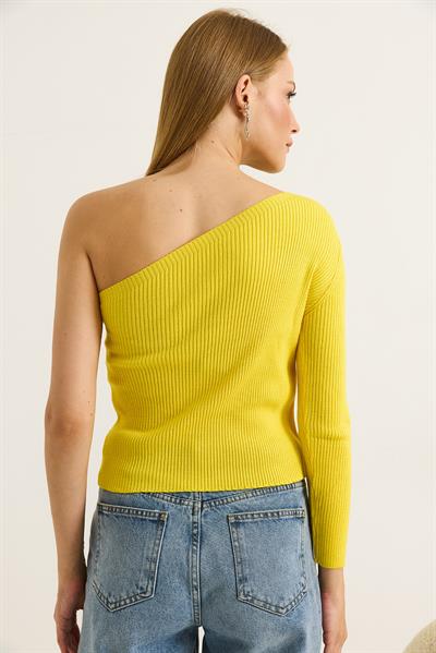 Tek Omuz Fitilli Kaşkorse Kadın Bluz Sarı