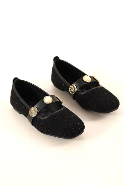 Keten Toka Detaylı Kadın Babet Siyah