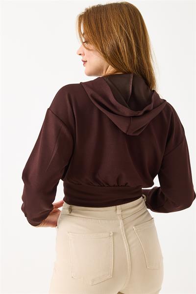 Kapişonlu Fermuarlı Modal Sweat Hırka Kahverengi