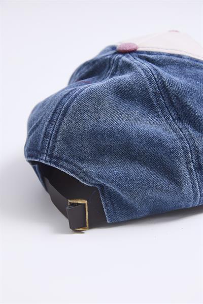 Ayarlanabilir Baskılı Yıkamalı Kot Şapka Mavi