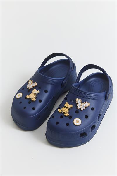 Aksesuarlı Yüksek Taban Kadın Terlik Lacivert