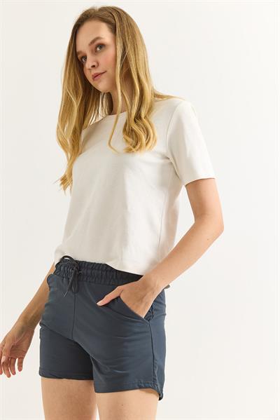 Beli Lastikli Fit Kadın Şort Füme