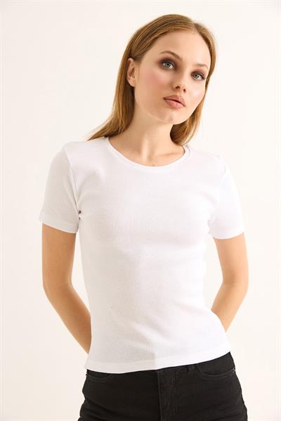 Bisiklet Yaka Kaşkorse Kadın Bluz Beyaz
