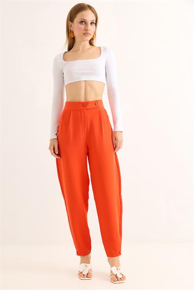 Havuç Model Çift Düğmeli Palazzo Pantolon Turuncu