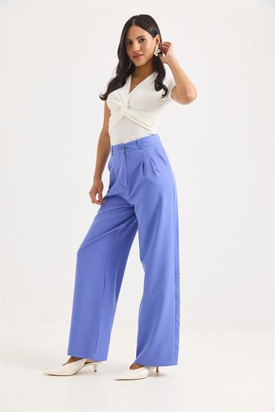Yüksek Bel Bol Paça Pantalon Lila