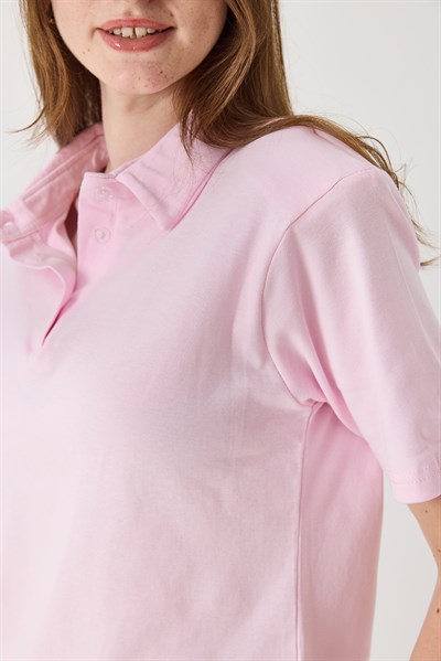 Kadın Vatkalı Polo Yaka Tshirt Pembe 