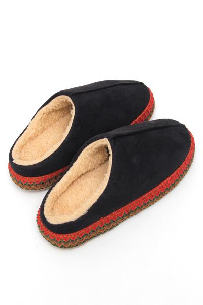 Nakışlı İçi Tüylü Kadın Ev Terliği Siyah