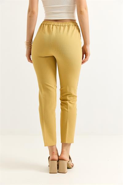Beli Lastikli Kısa Paça Double Krep Pantolon Sarı