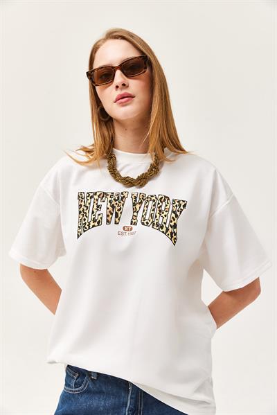 Bisiklet Yaka Oversize Tshirt Beyaz