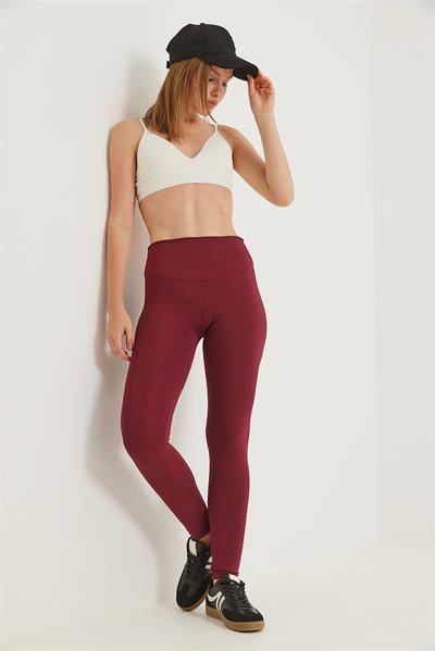Yüksek Bel Toparlayıcı Alo Baskılı Tayt Bordo