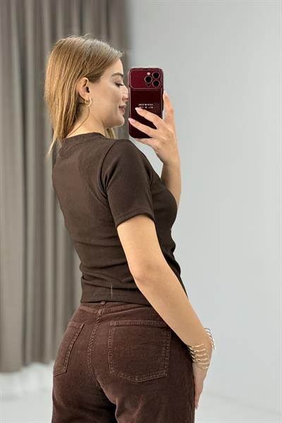 Kadın Yan Tokalı Asimetrik Kesim Kakorse Kısa Kollu Bluz