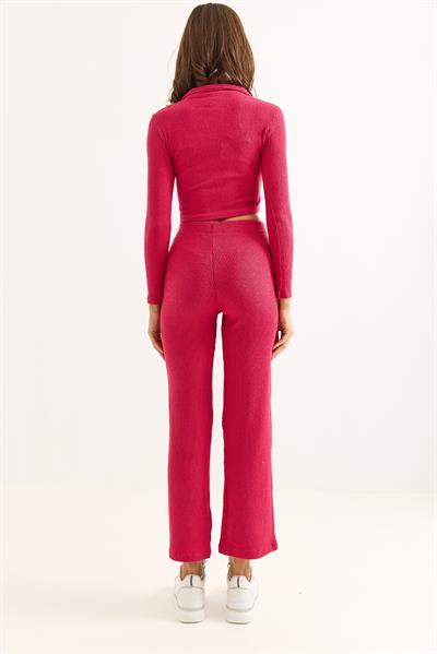 Kadın Polo Yaka İkili Fitilli Takım Pembe