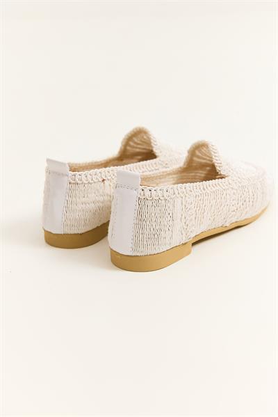 Örgü Tasarım Kadın Babet Ayakkabı Beyaz