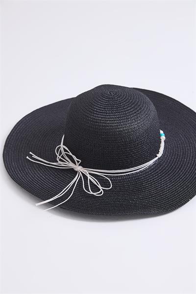 Büyük Kenarlı Hasır Plaj Havuz Şapkası Siyah