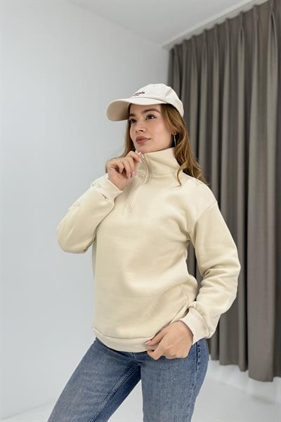 Kadın Vizon Yarım Fermuarlı Üç İplik Sweat 
