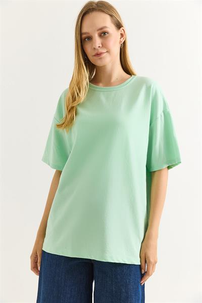 Oversize İki İplik Tshirt Su Yeşili