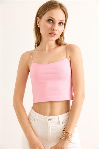 İp Askılı Crop Bluz Pembe