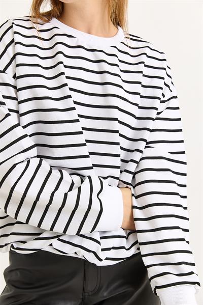 Bisiklet Yaka Çizgili Sweat Siyah