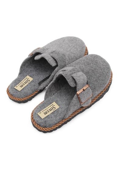 Kadın Önü Kapalı Tokalı Keçe Gri Ev Terliği