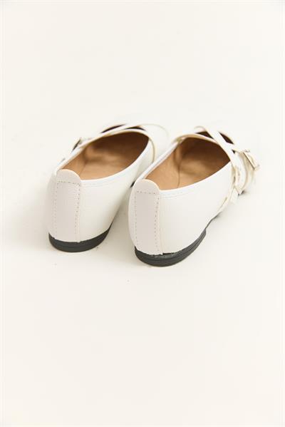 Çift Kemerli Minimal Tasarım Babet Beyaz