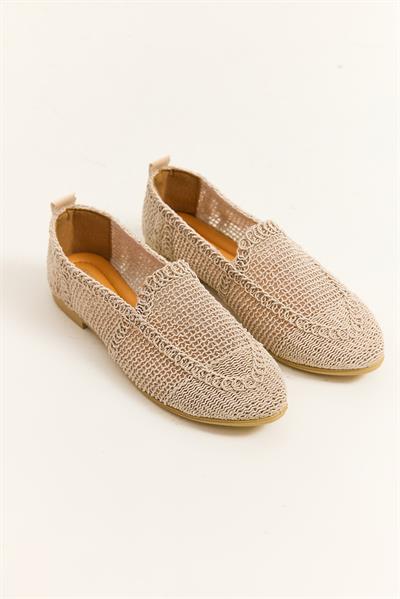 Örgü Tasarım Kadın Babet Ayakkabı Krem