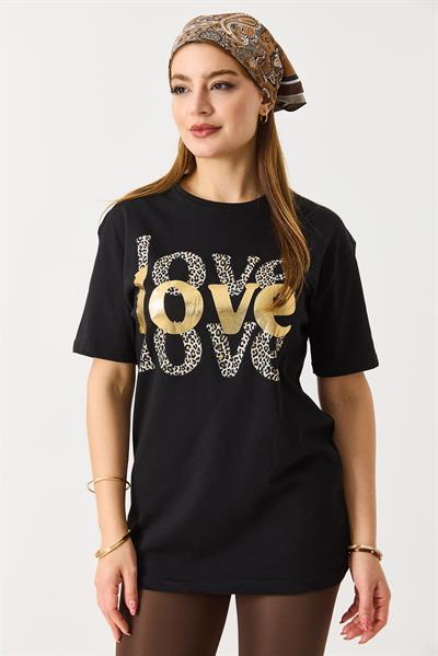 Kadın Bisiklet Yaka Kısa Kol Basic Tshirt Siyah